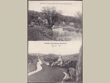 AK Station Inzigkofen mit Donaubrücke, Ruine Dietfurt, ungelaufen- datiert 1920