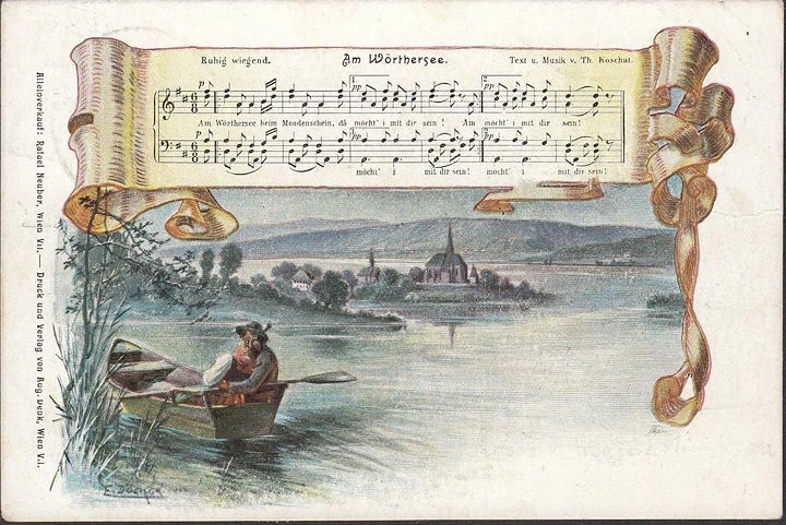 AK Am Wörthersee, Ruhig wiegend, Liederkarte, gelaufen 1900