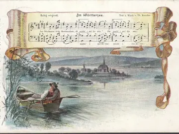 AK Am Wörthersee, Ruhig wiegend, Liederkarte, gelaufen 1900