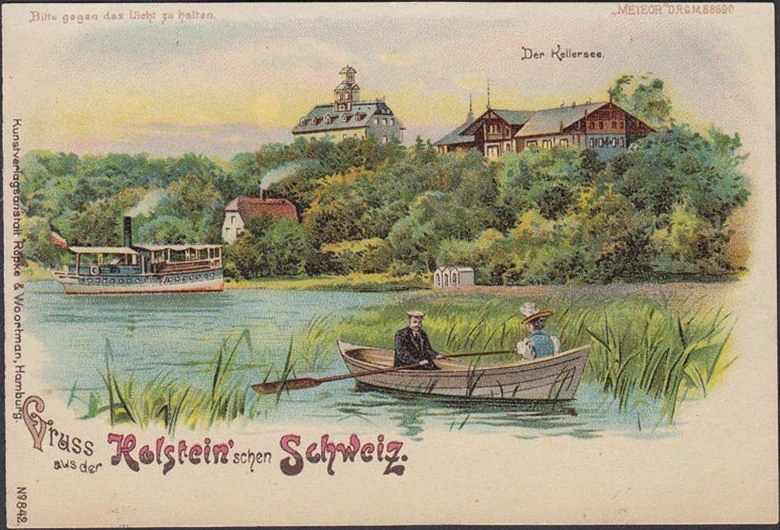 AK Gruss aus der Holsteinische Schweiz, Der Kellersee, Dampfer, Ruderboot, Litho, ungelaufen