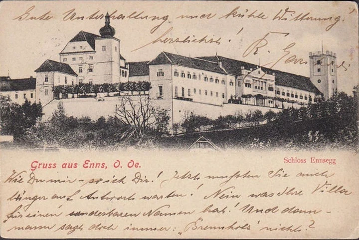 AK Gruss aus Enns, Schloss Ennsegg, gelaufen 1905