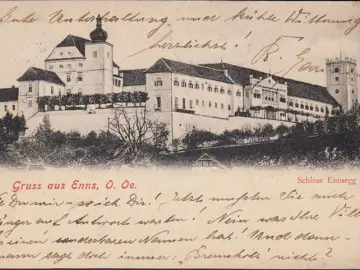 AK Gruss aus Enns, Schloss Ennsegg, gelaufen 1905