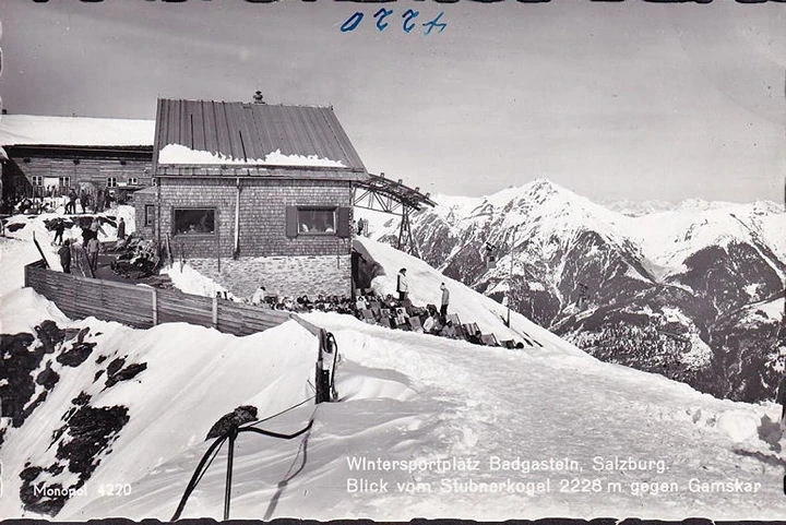 AK Bad Gastein, Blick vom Stubnerkogel gegen Gamskar, Bergstation, Foto AK, ungelaufen