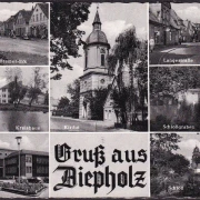 AK Diepholz, Bremer Eck, Kreishaus, Sparkasse, Langestraße, gelaufen 1959