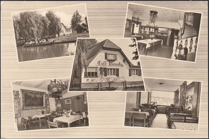 AK Lehde, Cafe Venedig, Speisesaal, Mehrbild, gelaufen 1967