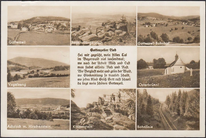 AK Gotteszell, Bahnhof, Bahnlinie, Klosterstein, gelaufen 1942