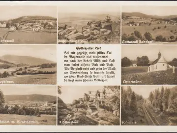 AK Gotteszell, Bahnhof, Bahnlinie, Klosterstein, gelaufen 1942