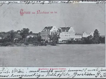 AK Gruss aus Neuhaus am Inn, Englisches Fraulein Institut, gelaufen 1900
