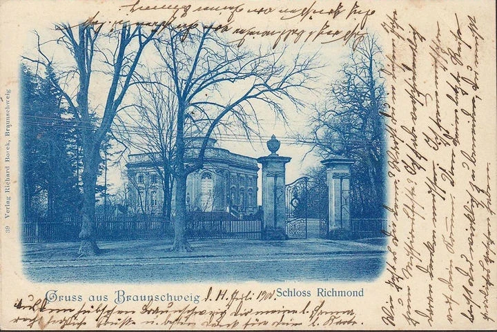 AK Gruss aus Braunschweig, Schloss Richmond, gelaufen 190?