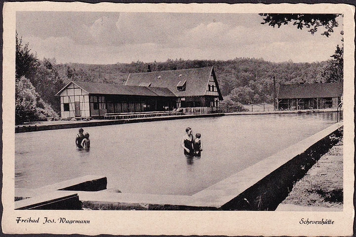 AK Schevenhütte, Freibad Josef Wagemann, gelaufen 1961