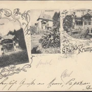 AK Gruss aus Krumpendorf, Villa Frieda, Villa Schöller, Villa Madile, gelaufen 1901