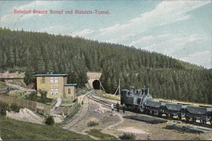 AK Hüttenrode, Bahnhof Braunesumpf, Eisenbahn, Bielstein Tunnel, gelaufen 190?