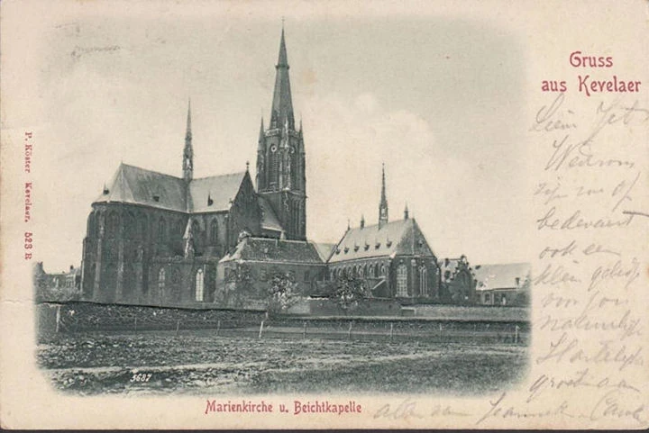 AK Gruss aus Kevelaer, Marienkirche und Beichtkapelle, Präge AK, gelaufen 1899