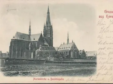 AK Gruss aus Kevelaer, Marienkirche und Beichtkapelle, Präge AK, gelaufen 1899