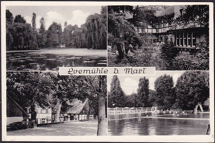 AK Loemühle bei Marl, Parkbad, Fachwerkhäuser, ungelaufen