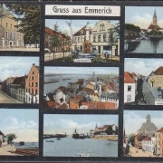 AK Gruss aus Emmerich, Reichsbank, Hafen, Kirche, gelaufen 1926