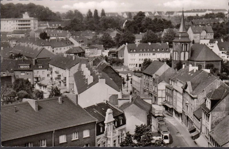 AK Odenkirchen, Krankenhaus, Kirche, Straßenbahn, gelaufen 1956