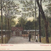 AK Gruss aus Storkow, Schützenplatz mit Schiesshalle, gelaufen 1913