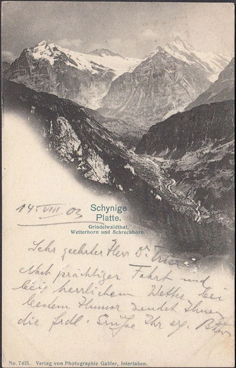 AK Bern, Schynige Platte, Grindelwaldtal, Schreckhorn, gelaufen 1903