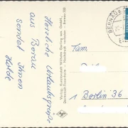 AK Gruß aus Bernau, Dorfpartie, Chiemsee, Kampenwand, gelaufen 1964