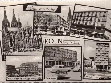 AK Köln, Senats Hotel, Hotel Mondial, Dom Hotel, Baseler Hof, gelaufen 1958