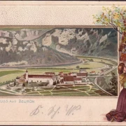 AK Beuron, Stadtansicht, Präge und Passepartout AK, gelaufen 1903
