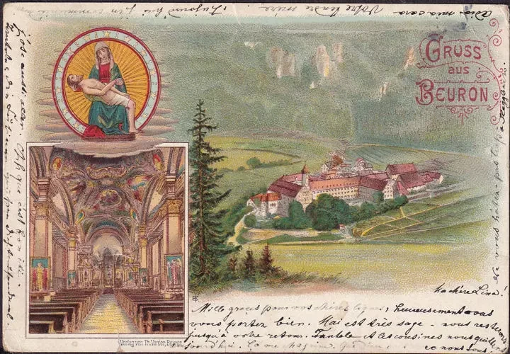 AK Beuron, Stadtansicht mit Kloster, Litho, gelaufen 1905