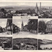 AK Burscheid, Rathaus, Markusmühle, Kirche, Hauptstraße, gelaufen 1952