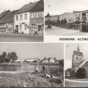 AK Bismark, Eigenheime, Schwimmbad, Kirche, gelaufen 1982