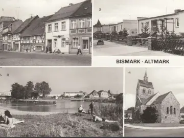 AK Bismark, Eigenheime, Schwimmbad, Kirche, gelaufen 1982