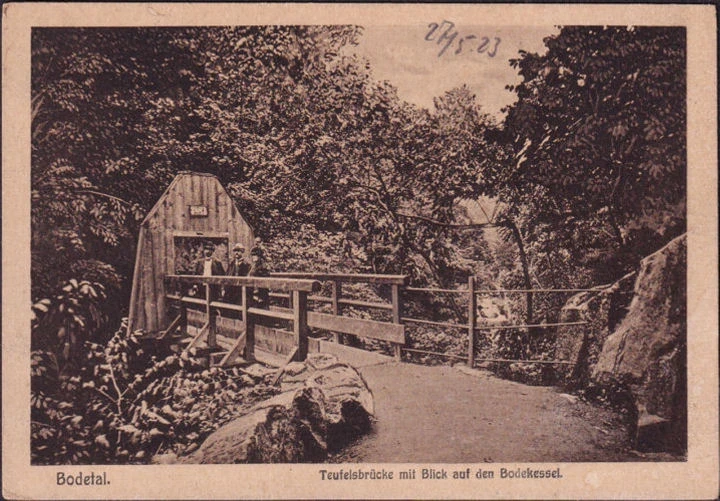 AK Bodetal, Teufelsbrücke mit Blick den Bodekessel, ungelaufen-datiert 1923