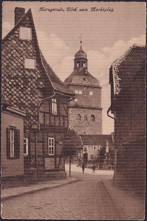 AK Harzgerode, Blick zum Marktplatz, Kirche, ungelaufen