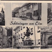 AK Schöningen am Elm, Amtsgericht, Cathagen, Klosterkirche, Wasserträgerin, gelaufen 1956