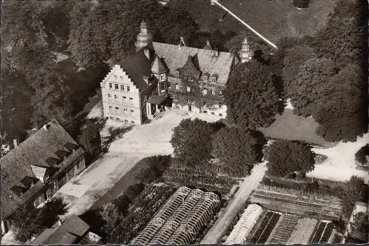 AK Paderborn, Kurheim und Schloss Hamborn, Fliegeraufnahme, gelaufen 196?