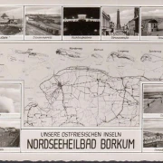 AK Borkum, Dampfer, Südstrand, Dünenexpress, Tennisplatz, ungelaufen