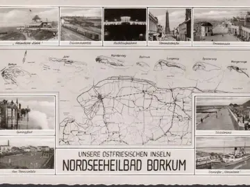 AK Borkum, Dampfer, Südstrand, Dünenexpress, Tennisplatz, ungelaufen