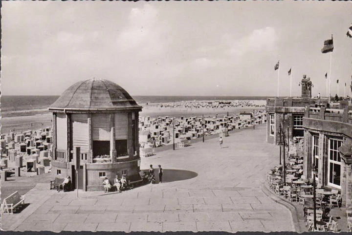 AK Borkum, Strandpromenade, Strand, Strandkörbe, ungelaufen