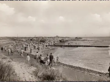 AK Borkum, Südstrand, Strandkörbe, gelaufen 1964