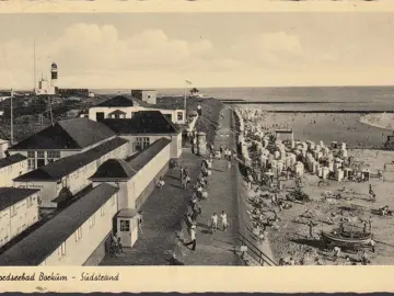 AK Borkum, Südstrand, Promenade, gelaufen 1951