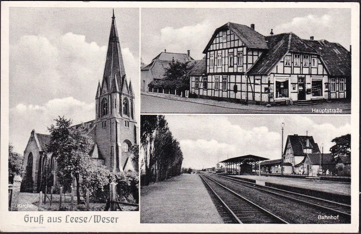 AK Leese, Bahnhof, Hauptstraße, Kirche, gelaufen