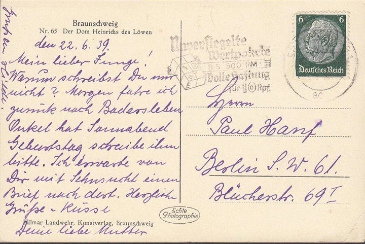 AK Braunschweig, Der Dom, Auto, LKW, gelaufen 1939