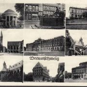 AK Braunschweig, Hauptbahnhof, Theater, Waage, Markt, gelaufen 1957