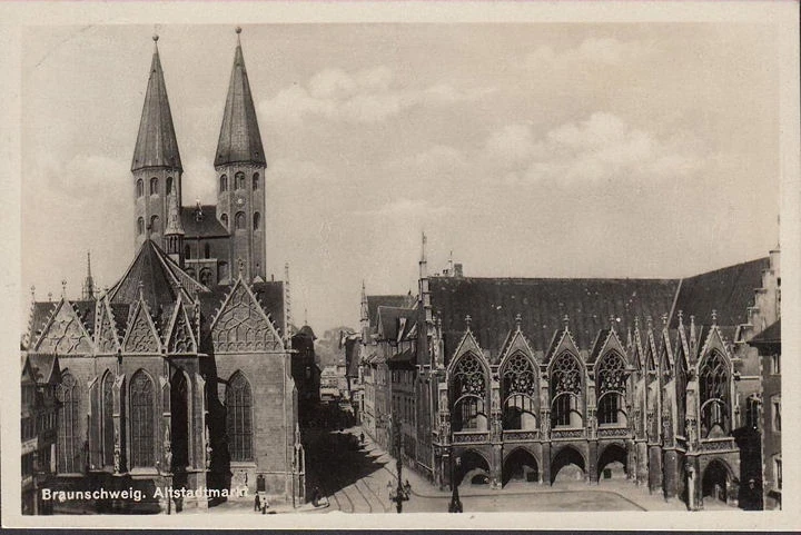 AK Braunschweig, Altstadtmarkt, Bahnpost, gelaufen 193?