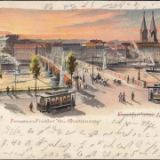 AK Frankfurt an der Oder, Abendstimmung, Straßenbahnen, Litho, gelaufen 1900