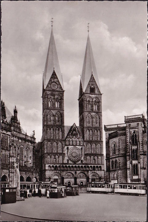 AK Bremen, Marktplatz, Dom, Straßenbahn mit Persil Werbung, ungelaufen