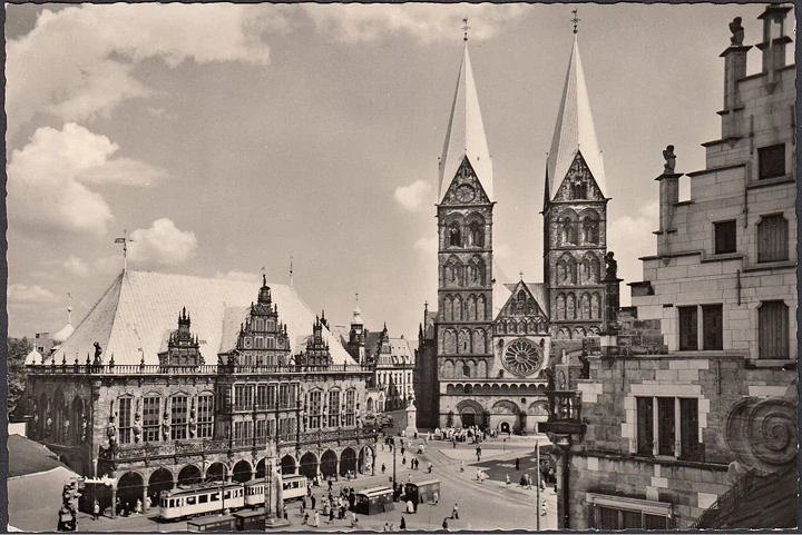 AK Bremen, Marktplatz, Straßenbahn, Sonderstempel 1967, ungelaufen