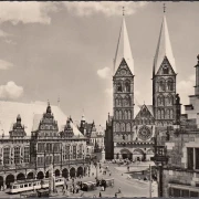 AK Bremen, Marktplatz, Straßenbahn, Sonderstempel 1967, ungelaufen