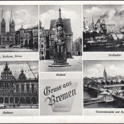 AK Bremen, Rathaus, Freihafen, Roland, gelaufen 1956