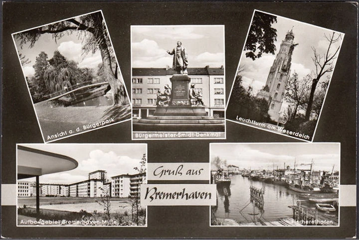 AK Bremerhaven, Denkmal, Bürgerpark, Fischereihafen, ungelaufen