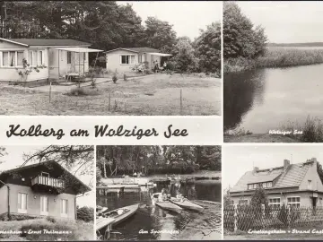 AK Kolberg, Wolziger See, Ferienheim Thälmann, Erholungsheim Strand Casino, gelaufen